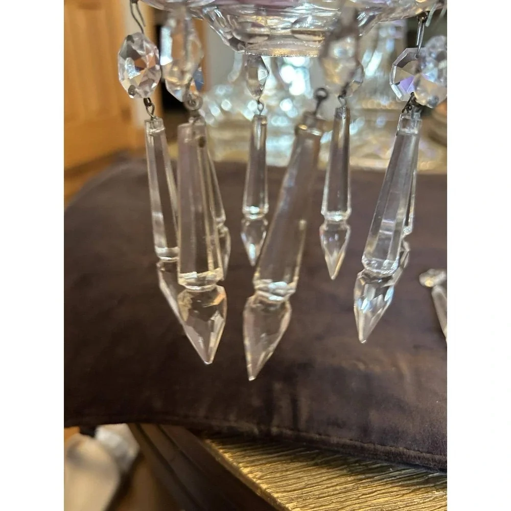 10 Vintage antique Cut Crystal Glass Chandelier Icicle Prisms Antique